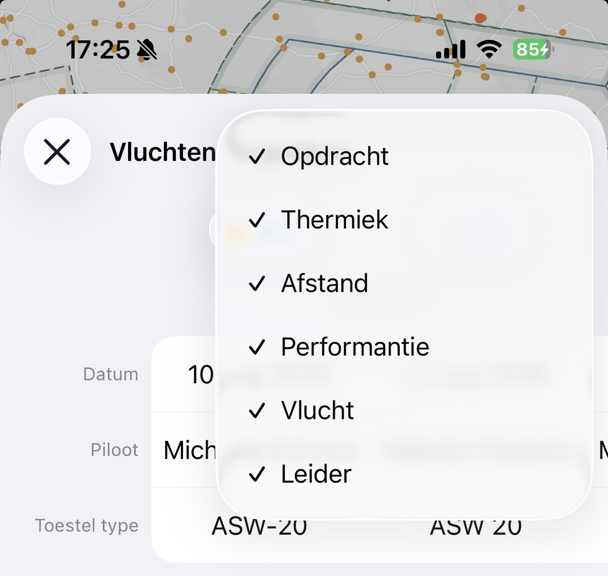 Filter bar with categories